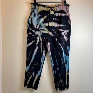 NWT Sandrine Rose Black Rainbow Tie-Dye Reggae Crop Pant, R2032B sz XS